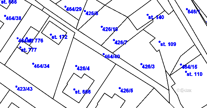 Parcela st. 464/40 v KÚ Prachovice, Katastrální mapa