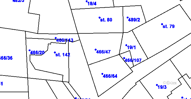 Parcela st. 466/47 v KÚ Prachovice, Katastrální mapa
