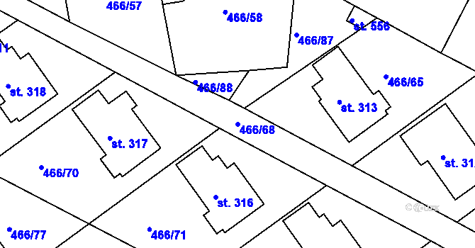Parcela st. 466/68 v KÚ Prachovice, Katastrální mapa