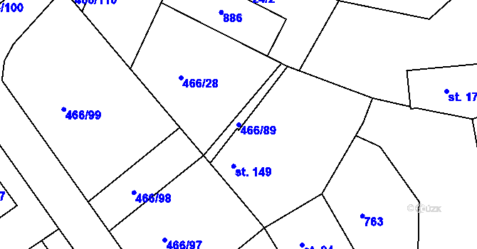 Parcela st. 466/89 v KÚ Prachovice, Katastrální mapa