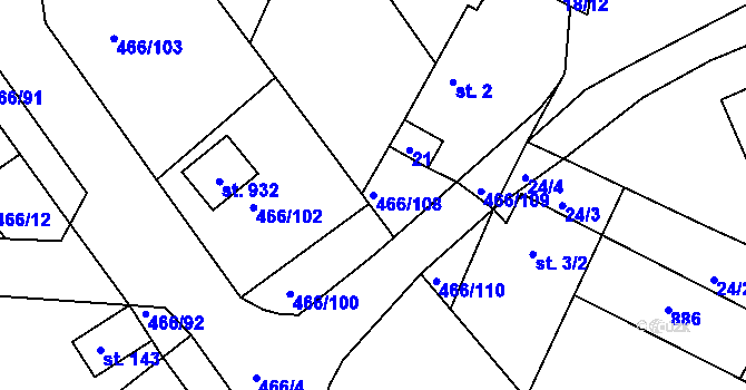 Parcela st. 466/108 v KÚ Prachovice, Katastrální mapa