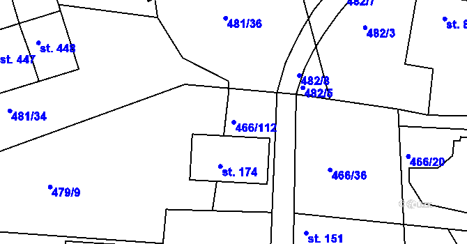 Parcela st. 466/112 v KÚ Prachovice, Katastrální mapa