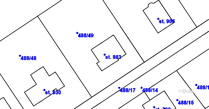 Parcela st. 883 v KÚ Prachovice, Katastrální mapa