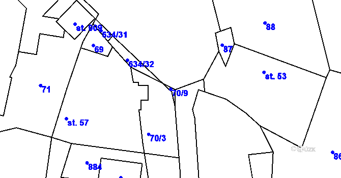 Parcela st. 70/9 v KÚ Prachovice, Katastrální mapa