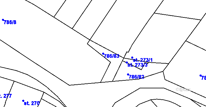 Parcela st. 786/83 v KÚ Prakšice, Katastrální mapa