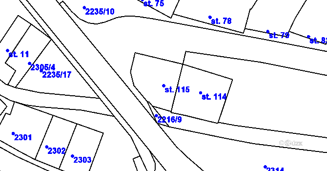 Parcela st. 115 v KÚ Prakšice, Katastrální mapa