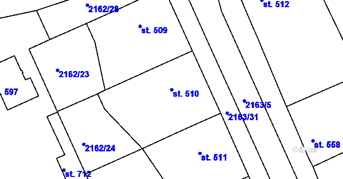 Parcela st. 510 v KÚ Prakšice, Katastrální mapa