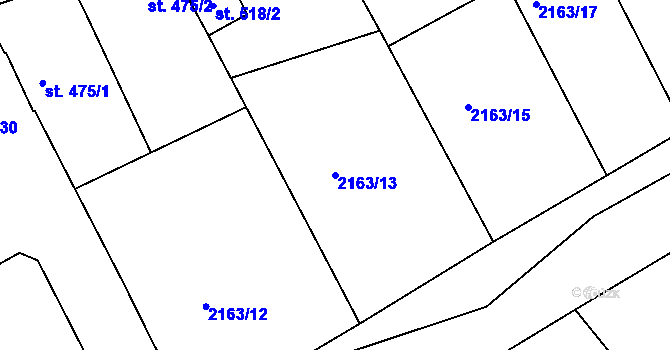 Parcela st. 2163/13 v KÚ Prakšice, Katastrální mapa