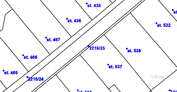 Parcela st. 2216/25 v KÚ Prakšice, Katastrální mapa