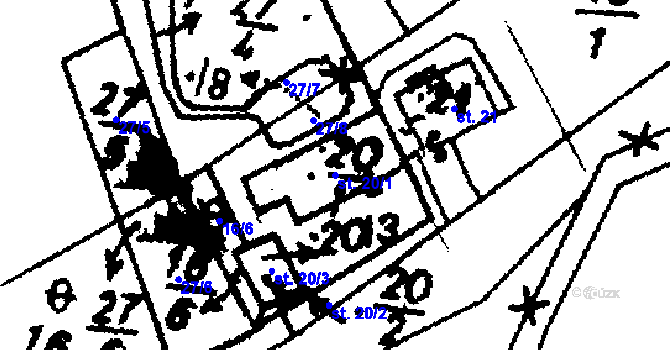 Parcela st. 20/1 v KÚ Prameny, Katastrální mapa