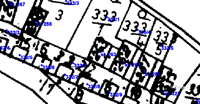 Parcela st. 263 v KÚ Prameny, Katastrální mapa