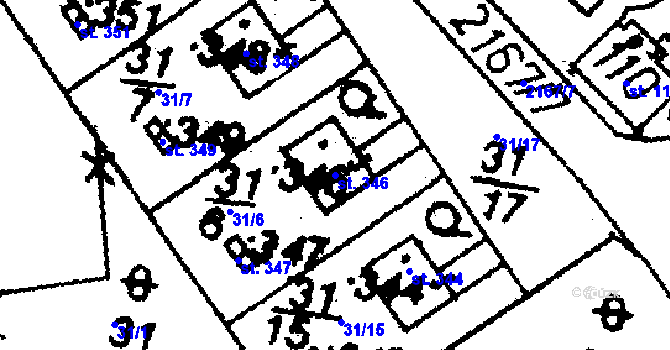 Parcela st. 346 v KÚ Prameny, Katastrální mapa
