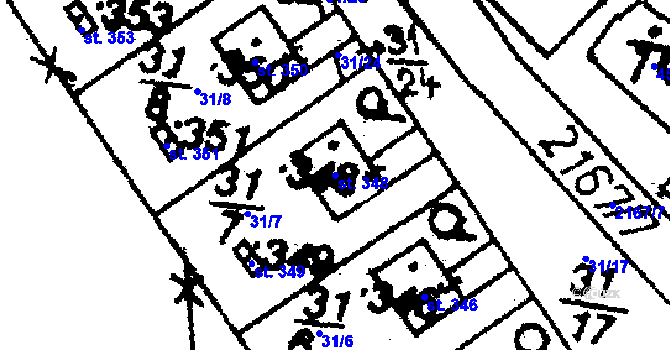 Parcela st. 348 v KÚ Prameny, Katastrální mapa