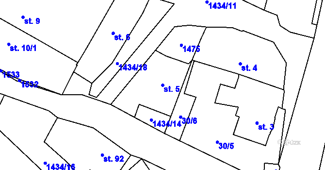 Parcela st. 5 v KÚ Prapořiště, Katastrální mapa
