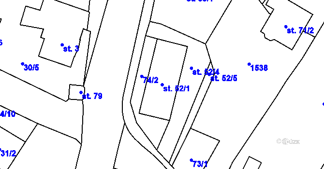 Parcela st. 52/1 v KÚ Prapořiště, Katastrální mapa