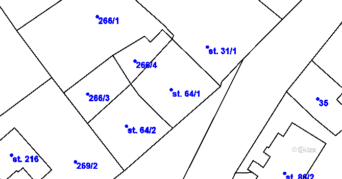 Parcela st. 64/1 v KÚ Prapořiště, Katastrální mapa