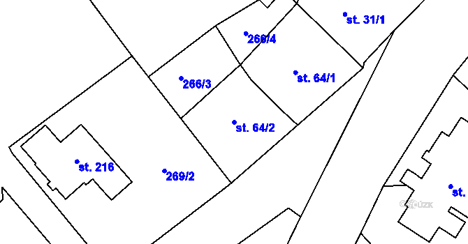 Parcela st. 64/2 v KÚ Prapořiště, Katastrální mapa