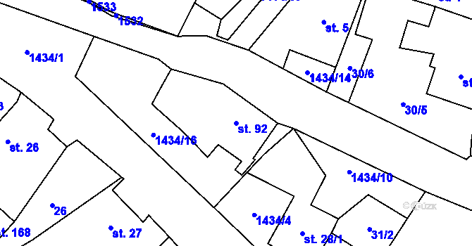 Parcela st. 92 v KÚ Prapořiště, Katastrální mapa