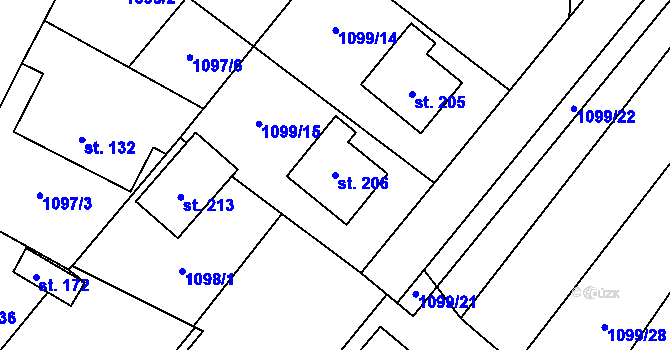 Parcela st. 206 v KÚ Prapořiště, Katastrální mapa