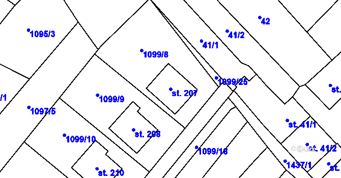 Parcela st. 207 v KÚ Prapořiště, Katastrální mapa