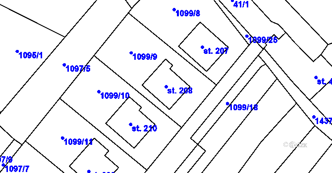 Parcela st. 208 v KÚ Prapořiště, Katastrální mapa