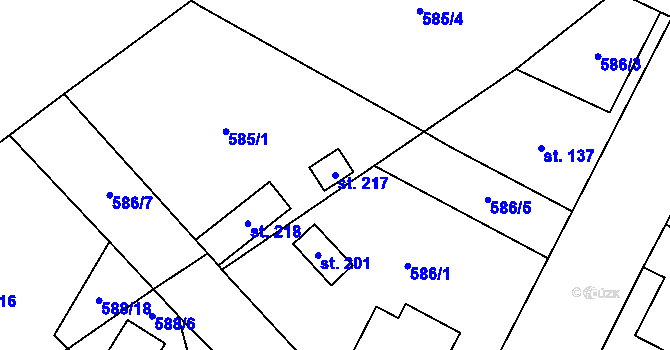 Parcela st. 217 v KÚ Prapořiště, Katastrální mapa