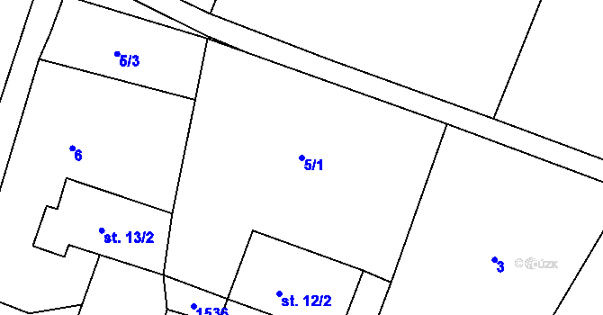 Parcela st. 5/1 v KÚ Prapořiště, Katastrální mapa