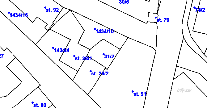 Parcela st. 31/2 v KÚ Prapořiště, Katastrální mapa