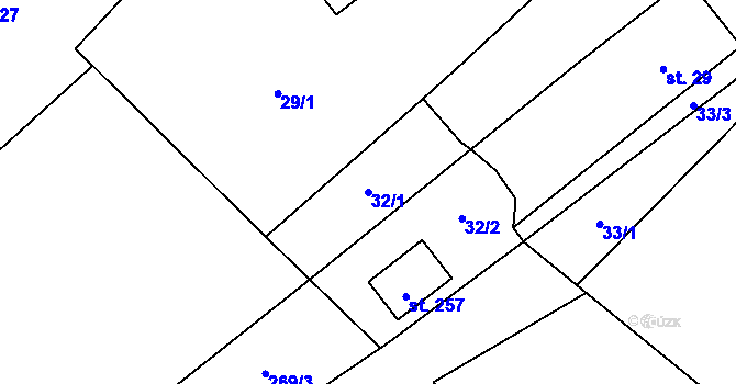 Parcela st. 32/1 v KÚ Prapořiště, Katastrální mapa