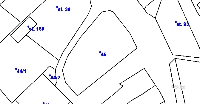 Parcela st. 45 v KÚ Prapořiště, Katastrální mapa