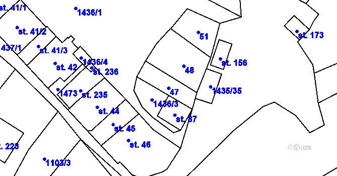 Parcela st. 47 v KÚ Prapořiště, Katastrální mapa