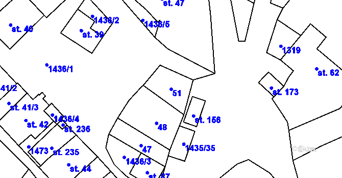 Parcela st. 51 v KÚ Prapořiště, Katastrální mapa