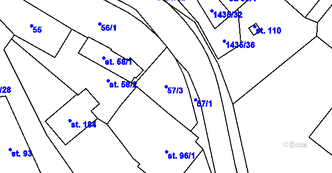 Parcela st. 57/3 v KÚ Prapořiště, Katastrální mapa