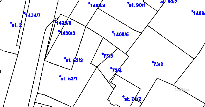 Parcela st. 73/3 v KÚ Prapořiště, Katastrální mapa