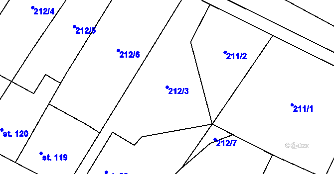 Parcela st. 212/3 v KÚ Prapořiště, Katastrální mapa