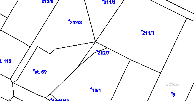 Parcela st. 212/7 v KÚ Prapořiště, Katastrální mapa