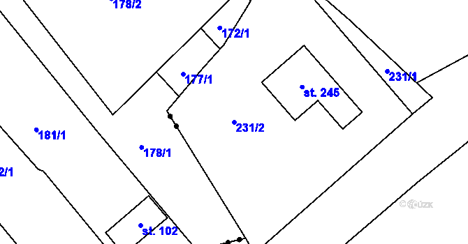 Parcela st. 231/2 v KÚ Prapořiště, Katastrální mapa