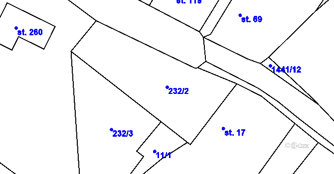 Parcela st. 232/2 v KÚ Prapořiště, Katastrální mapa
