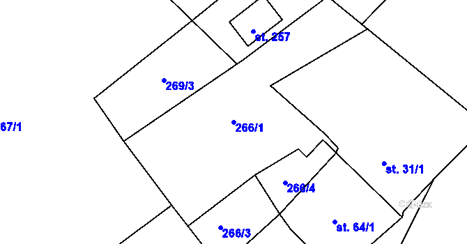 Parcela st. 266/1 v KÚ Prapořiště, Katastrální mapa