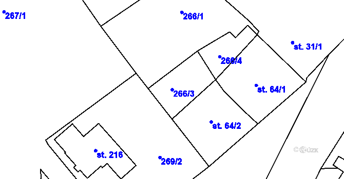 Parcela st. 266/3 v KÚ Prapořiště, Katastrální mapa