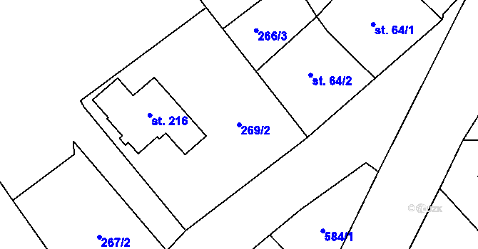 Parcela st. 269/2 v KÚ Prapořiště, Katastrální mapa