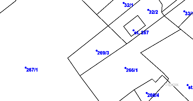 Parcela st. 269/3 v KÚ Prapořiště, Katastrální mapa