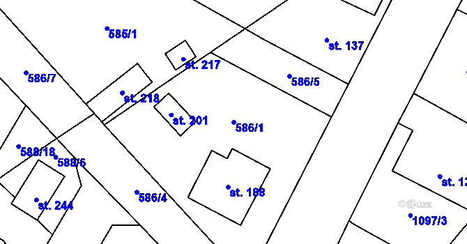 Parcela st. 586/1 v KÚ Prapořiště, Katastrální mapa