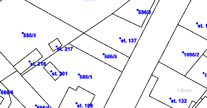 Parcela st. 586/5 v KÚ Prapořiště, Katastrální mapa