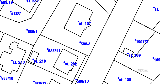 Parcela st. 588/3 v KÚ Prapořiště, Katastrální mapa