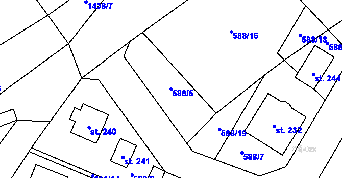 Parcela st. 588/5 v KÚ Prapořiště, Katastrální mapa