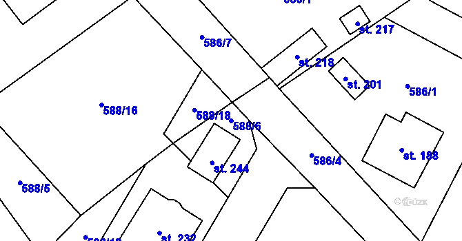 Parcela st. 588/6 v KÚ Prapořiště, Katastrální mapa