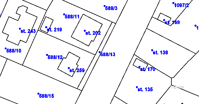 Parcela st. 588/13 v KÚ Prapořiště, Katastrální mapa