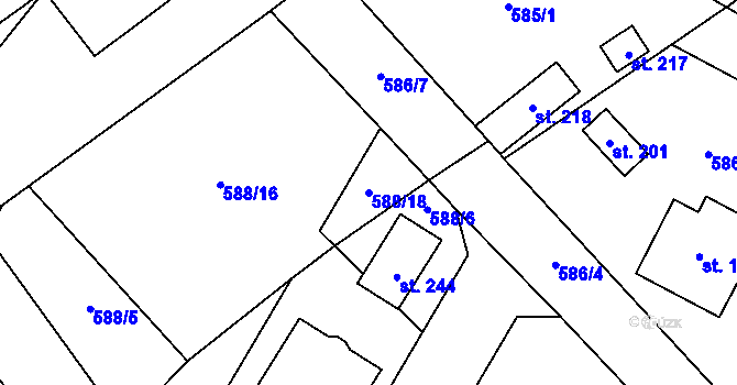 Parcela st. 588/18 v KÚ Prapořiště, Katastrální mapa