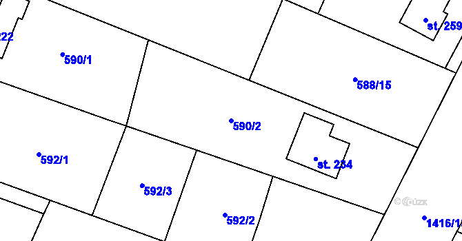 Parcela st. 590/2 v KÚ Prapořiště, Katastrální mapa